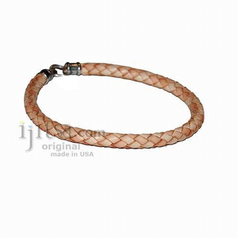 6mm natural braided leather bracelet or anklet metal clasp image 1