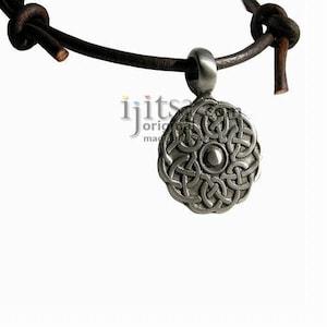 Surfer style Adjustable Necklace/Choker with Celtic circle pewter pendant