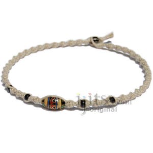 Natural twisted hemp black glass bead with red flame necklace