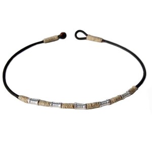 Leather, hemp, metal beads surfer style choker/necklace