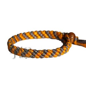 Gold and Grey Bamboo Yarn Diagonal Surfer Bracelet or Anklet