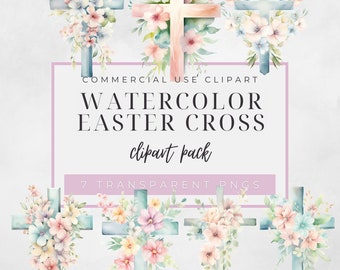 Easter Cross Watercolor PNG, 300 DPI, transparent background, holiday clipart, boho easter