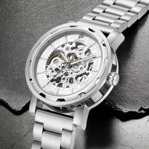 Luxuriöse Herren-Silberuhr Armbanduhren Metallgliederband Automatikuhr SEMPER von PUNCH Bild 1