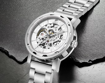 Luxe zilveren herenhorloge | Polshorloges (metalen schakelband) Automatisch uurwerk - SEMPER van PUNCH