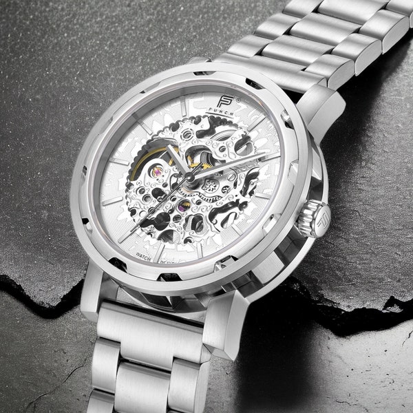 Luxury Men's Silver Watch | Wrist Watches (Metal Link Band) Automatic Timepiece - SEMPER by PUNCH