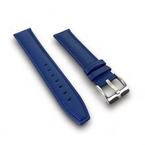 Bracelet de montre l Bracelet de montre en cuir véritable bleu, goupilles à dégagement rapide, 20 mm, logo imprimé - Bracelet pour la collection PUNCH SEMPER. Comprend une boîte-cadeau