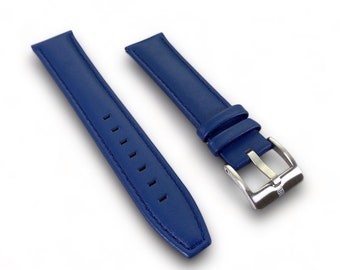 Uhrenarmband l Blaues Uhrenarmband aus echtem Leder, Schnellverschlussstifte, 20 mm, aufgedrucktes Logo – Armband für die PUNCH SEMPER-Kollektion. Inklusive Geschenkbox