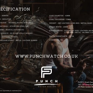 Reloj de pulsera / reloj plateado de lujo para hombre banda de eslabones de metal Reloj automático SEMPER de PUNCH imagen 8