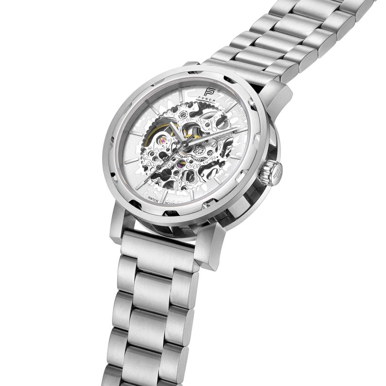 Reloj de pulsera / reloj plateado de lujo para hombre banda de eslabones de metal Reloj automático SEMPER de PUNCH imagen 3