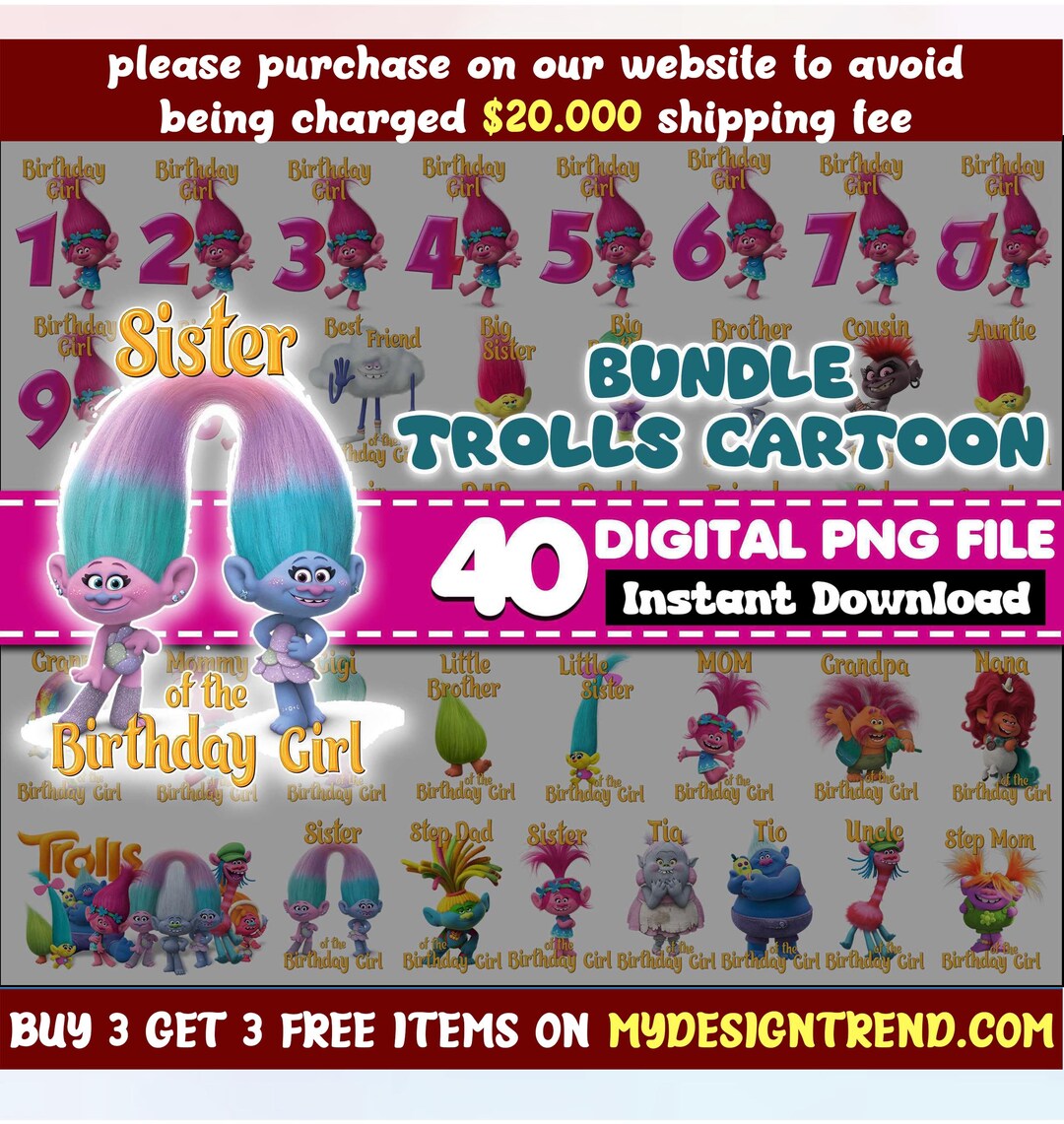 Trolls Bundle Cartoon Png, Trolls Clipart Bundle, Trolls Png Instant ...
