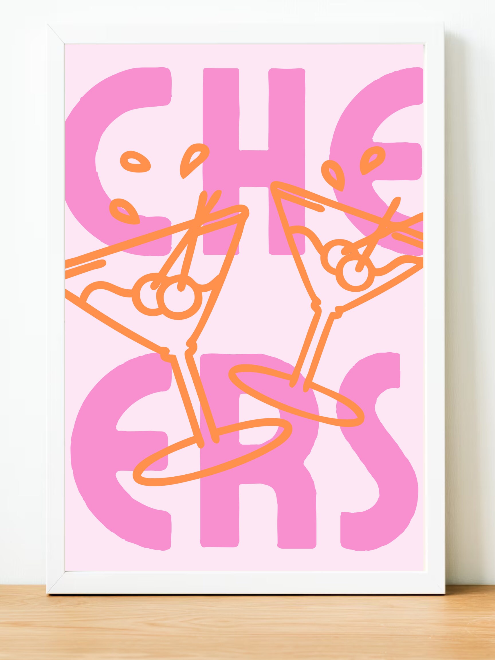 Cheers Pink Vibes Martini Wall Art Bar Cart Wall Art Decor Aesthetic