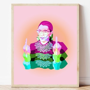 The Notorious RBG; pink background; colored ruth bader ginsburg; dorm art; wall art aesthetic; girly art; trendy; digital download print