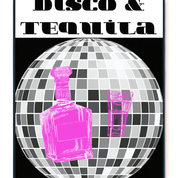 Disco & Tequila; dorm wall art; tequila; disco; apartment aesthetic; unique wall art; fun art; affordable art; colorful art; digital print