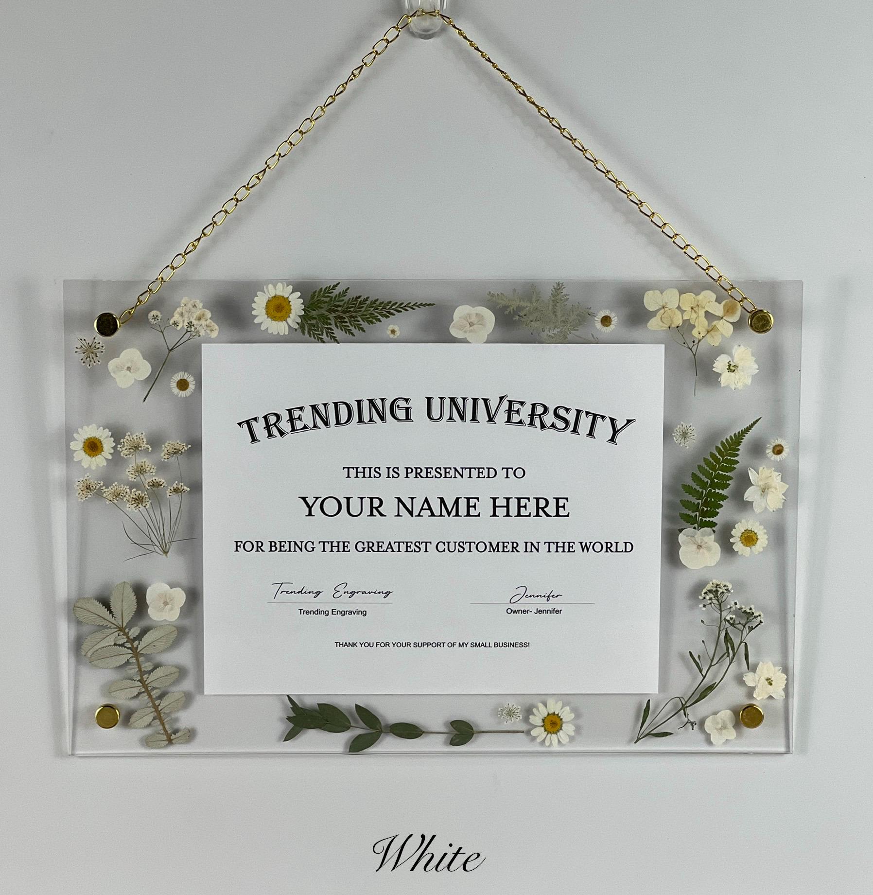 Hanging Acrylic Pressed Flower Diploma Frame With Gold Chain - Etsy