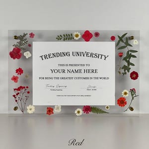 Acrylic Pressed Flower Diploma Frame - Red