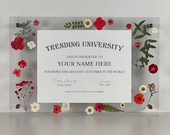 Marco para diploma con flores prensadas de acrílico - Rojo