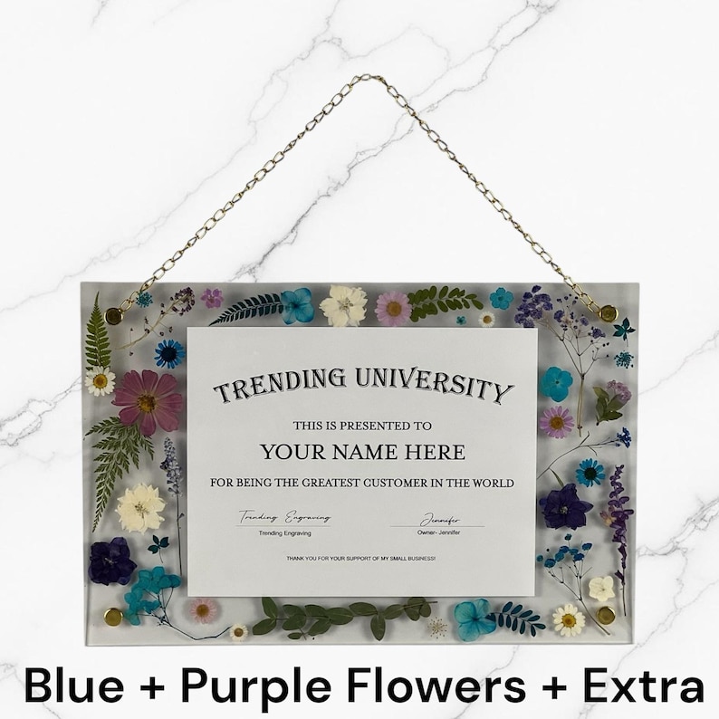 Marco de diploma con flores prensadas de acrílico imagen 15