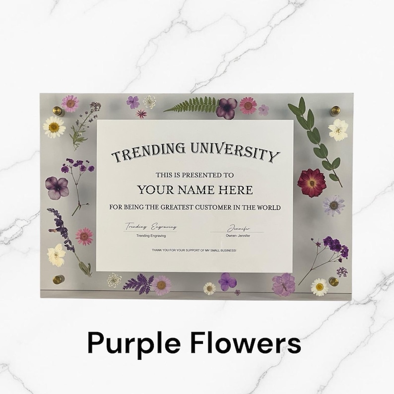 Marco de diploma con flores prensadas de acrílico imagen 11