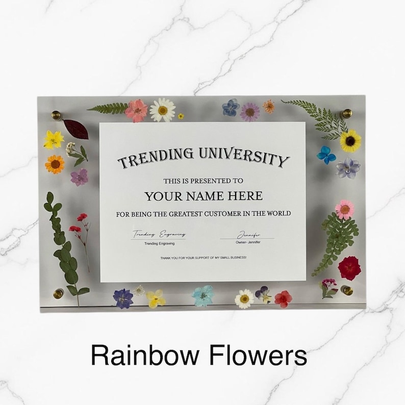 Marco de diploma con flores prensadas de acrílico imagen 14
