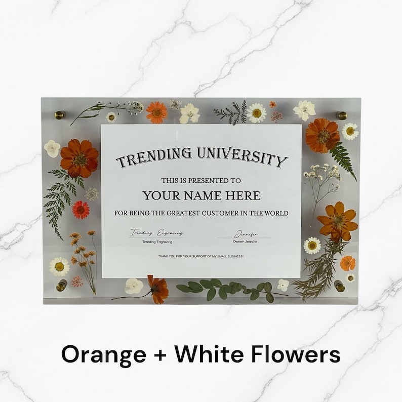 Marco de diploma con flores prensadas de acrílico imagen 7