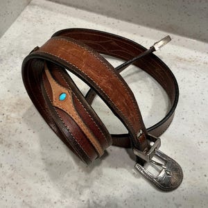 Vintage Hand Crafted Leather Belt With Turquoise