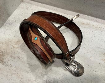 Southwestern Beaded Leather Belt: Sterling Silver Enamel  display picture 2