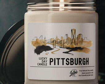Pittsburgh Steelers Skyline Watercolor lucky game day Soy Candle NFL Football Team Decor Home Fragrance Gift 9oz Candle Hand-poured Unique