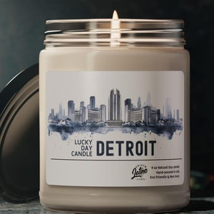 Detroit Lions  game day Candle NFL Football Team Decor Home Fragrance Gift 9oz Candle Hand-poured Unique Skyline Watercolor  lucky day
