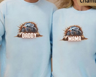 Comfort Colors Monster Truck Mama and dad sewatshirt family hoodie couples Monster Truck Boy Birthday Party monster truck crewneck