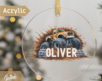 Monster Truck Christmas Ornament, Personalized Christmas Ornament, Monster car, watercolor,  Kids Ornament, Christmas Keepsake, Boy Ornament