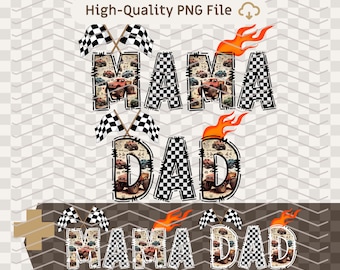 PNG Mama and Dad Monster Truck PNG Digital File Matching Racing Sublimation Checkered Flag Off Road Truck Clipart Printable Design