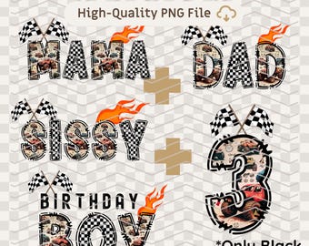 PNG Bundle mama dad sissy number 3 and Birthday Boy Monster Truck PNG Racing  Checkered Flags Digital Download Car Party Sublimation Design