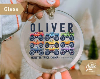 Monster Truck Christmas Ornament Personalized Christmas Ornament Monster car watercolor Kids Ornament, Christmas Keepsake Boy Ornament
