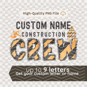 Equipe de construção com nome personalizado, letra PNG, arquivo digital, fonte personalizada, 1 a 14 letras, alfabeto de construção, nome, contorno escuro