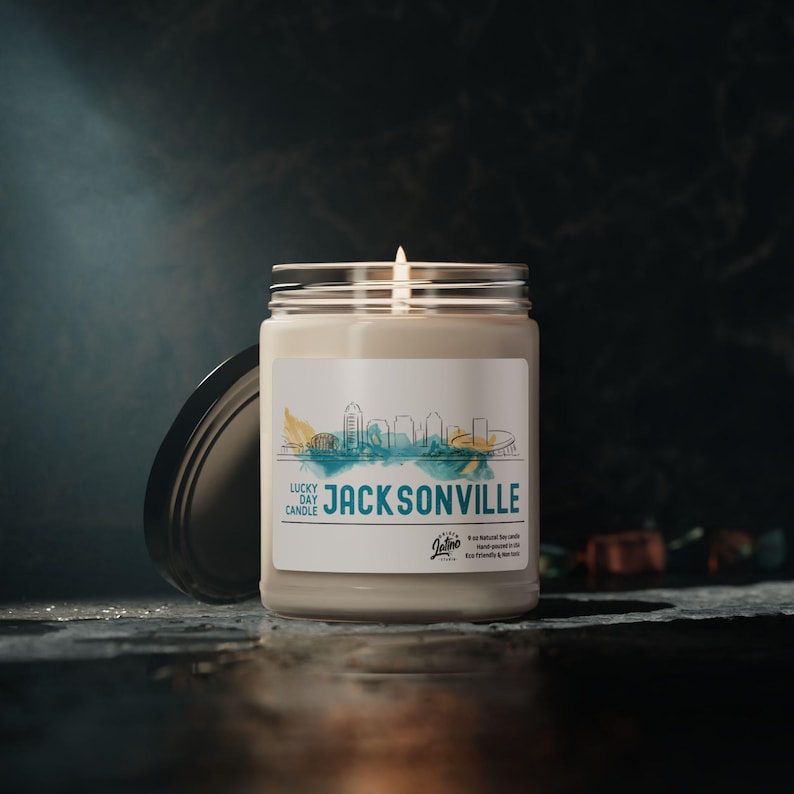 Jacksonville Jaguars Skyline Watercolor Lucky Game Day Soy Candle NFL
