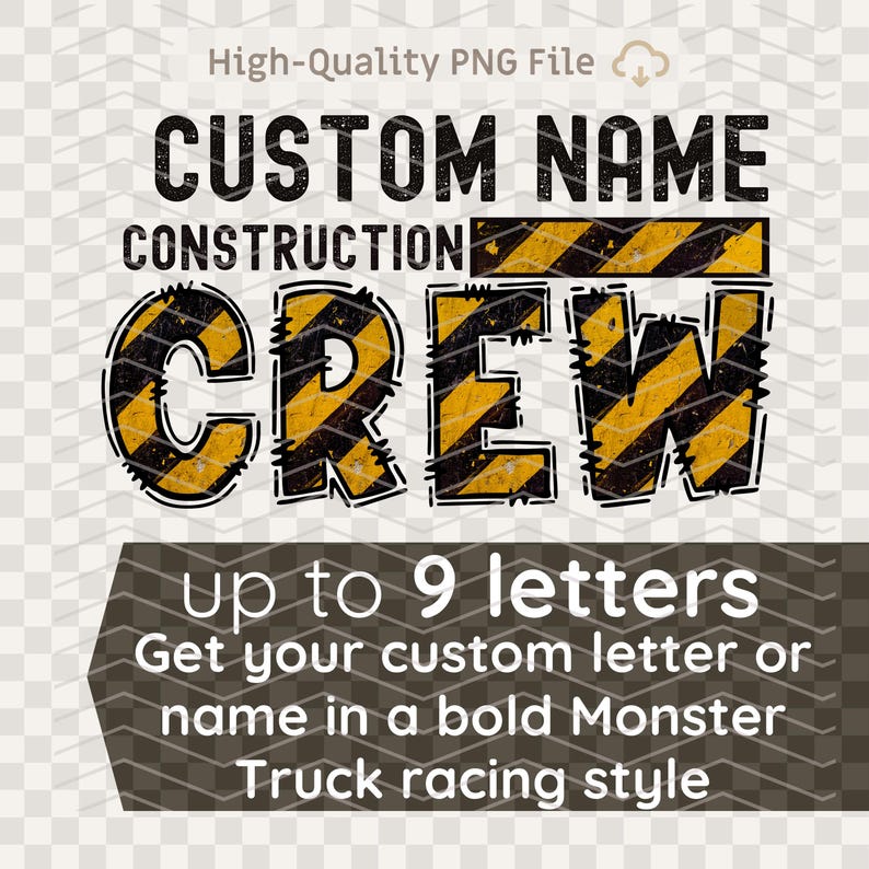 Custom Name Construction Crew Letter PNG Digital File Personalized Font ...
