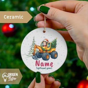 Construction Truck lover boy Ornament With Personalized Custom Name Ornament Grandma Gift For Grandson Acrylic Glass Or Ceramic Ornament