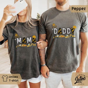 Comfort Colors Construction Truck Daddy and Mama Shirt Truck Shirt Boy Birthday Party Shirt New Mom Boy Baby shower Gift