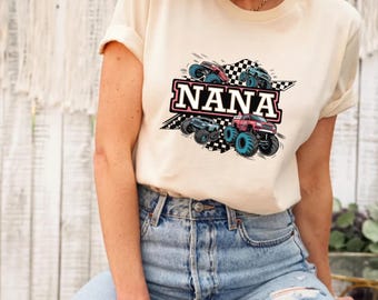 Nana and Mini Matching Monster Truck Shirts Hoodies or Sweatshirts Racing Grandma and Grandkid Outfit Checkered Flag Off Road Truck Set