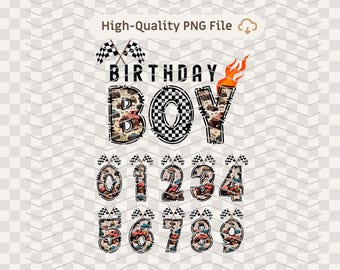 PNG Birthday Boy Monster Truck PNG Racing Birthday Numbers 0-9 Bundle Checkered Flags Digital Download Race Car Party Sublimation Design