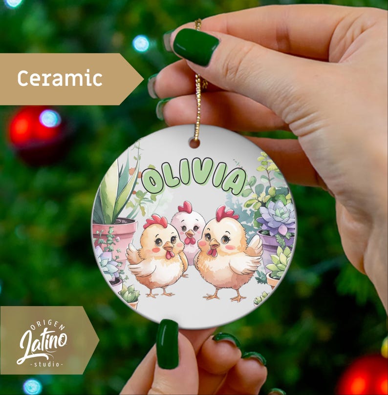 Personalized Chicken and Plant Garden Ornament Cute Cartoon Chickens