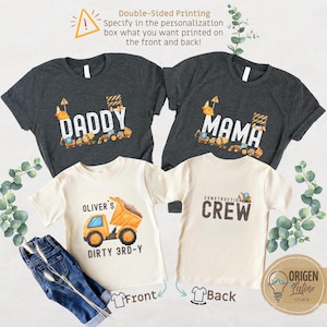 Dirty 3rdy Construction crew 3rd Birthday Shirt Excavator Party Matching Family Birthday Shirts 3 year old Boy Construction two side print