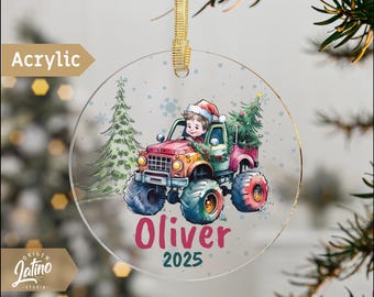 Monster Truck Christmas Ornament, Personalized Christmas Ornament, Monster car, watercolor,  Kids Ornament, Christmas Keepsake, Boy Ornament