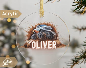 Monster Truck Christmas Ornament, Personalized Christmas Ornament, Monster car, watercolor,  Kids Ornament, Christmas Keepsake, Boy Ornament