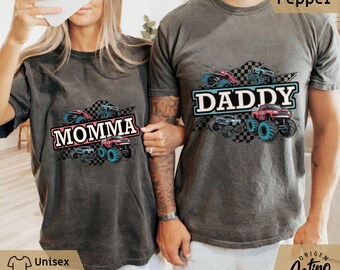 Comfort Colors Monster Truck Momma and daddy Shirt Pregnant couple Monster Truck Birthday Party sweatshirt New Mom Shirt Baby Shower Gift