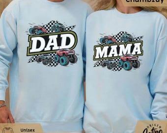Comfort Colors Monster Truck dad and Mama Shirt Monster Truck Shirt Boy Birthday Party Shirt New Mom Boy Baby shower Gift