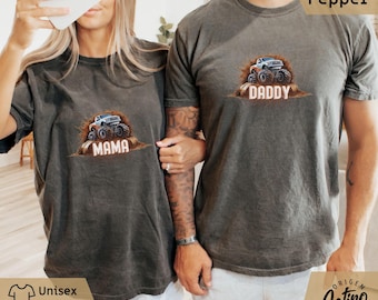 Comfort Colors Monster Truck Mama and dad Shirt Pregnant Mom Shirt couples Monster Truck Boy Birthday Party Shirt family monster truck shirt