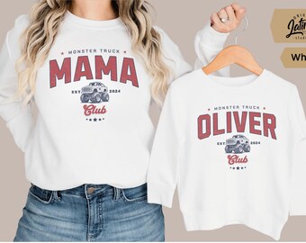 Mama Monster Truck Club Matching Shirts Mommy and Son Monster Truck Shirt, Custom Name Matching Family Shirts Truck Lover Mom and Boy Outfit