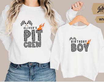 Pit Crew family Birthday Boy Family Matching sweatshirt Custom Birthday Party Shirts cars Theme Outfit Personalized Family Birthday hoodie