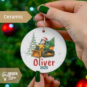 Construction Truck lover boy Ornament With Personalized Custom Name Ornament Grandma Gift For Grandson Acrylic Glass Or Ceramic Ornament